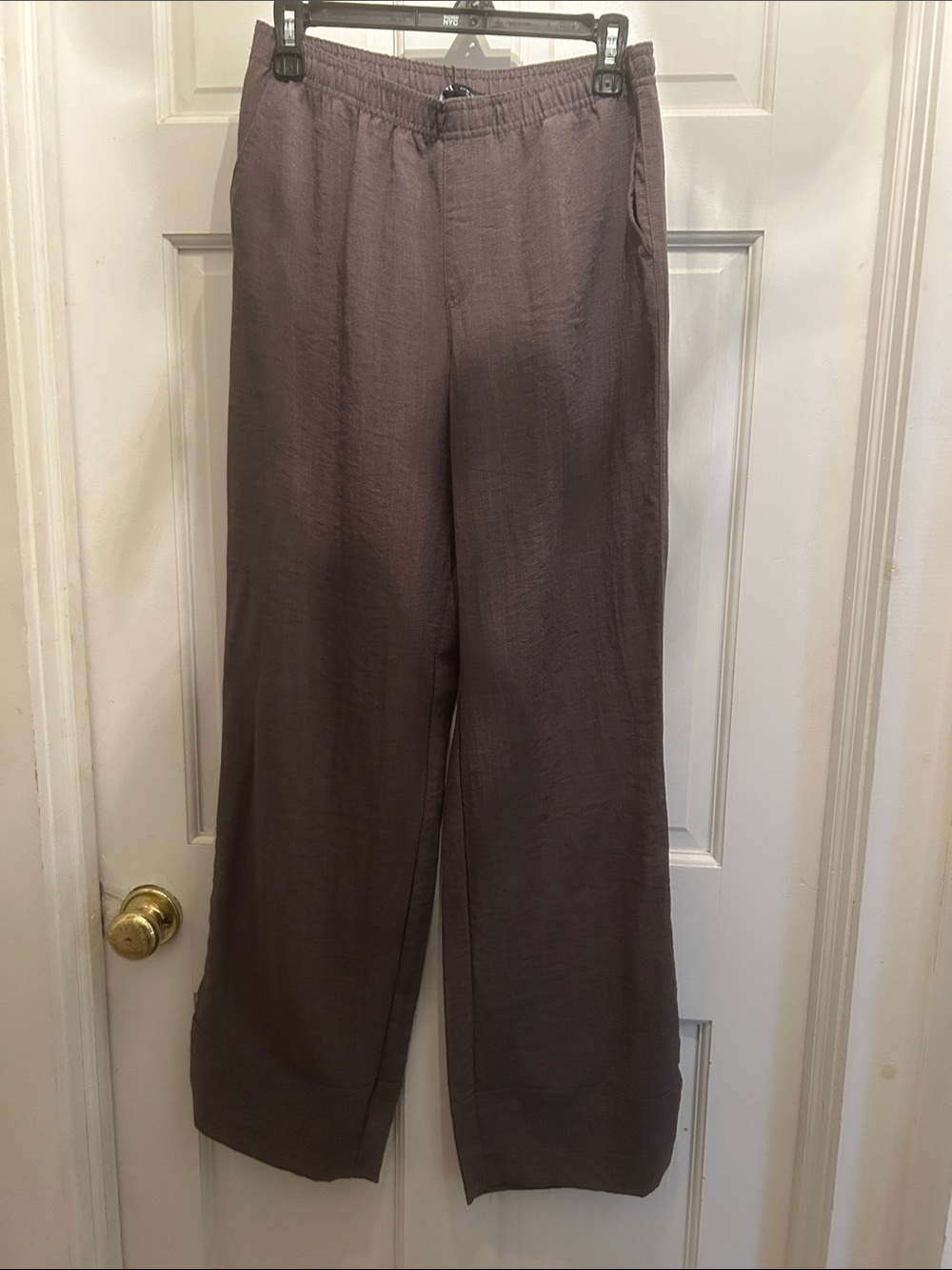 Zara Linen Wide Leg  Elastic Waist Pants in Mauve Brown